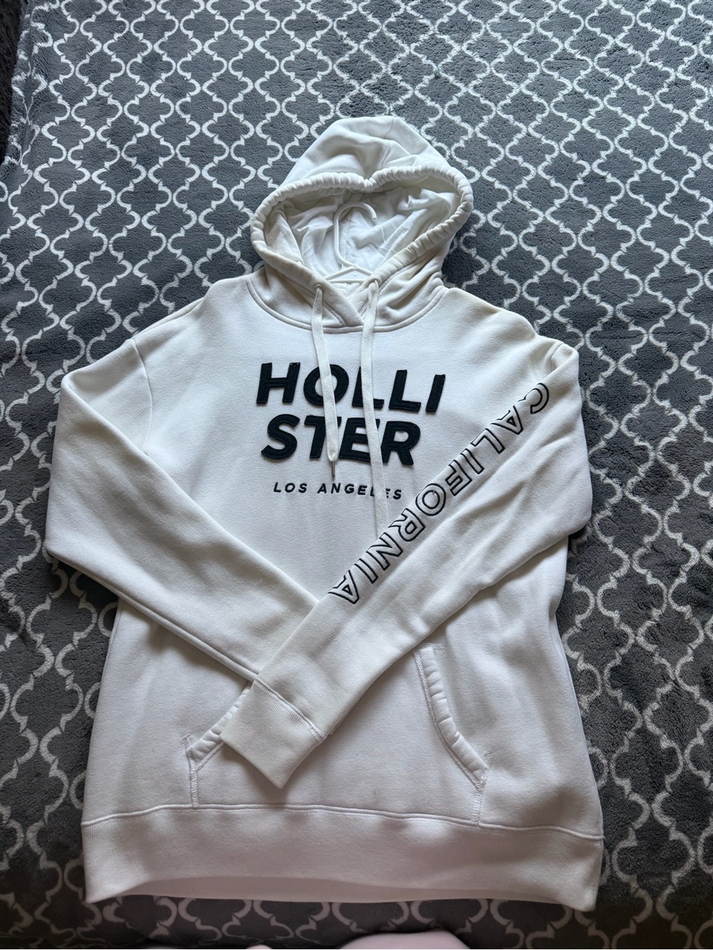 Hollister White Crewneck Hoodie with Black Logo